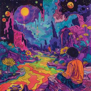 album  cover  psychedelic  man  landscape  colorful  surreal  chaos  symbolist  screenprinting 1078025