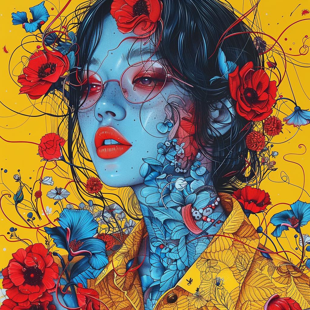 woman  flowers  bloom  animated  vibrant  folk  illustration  colorful  nature  portrait 944991