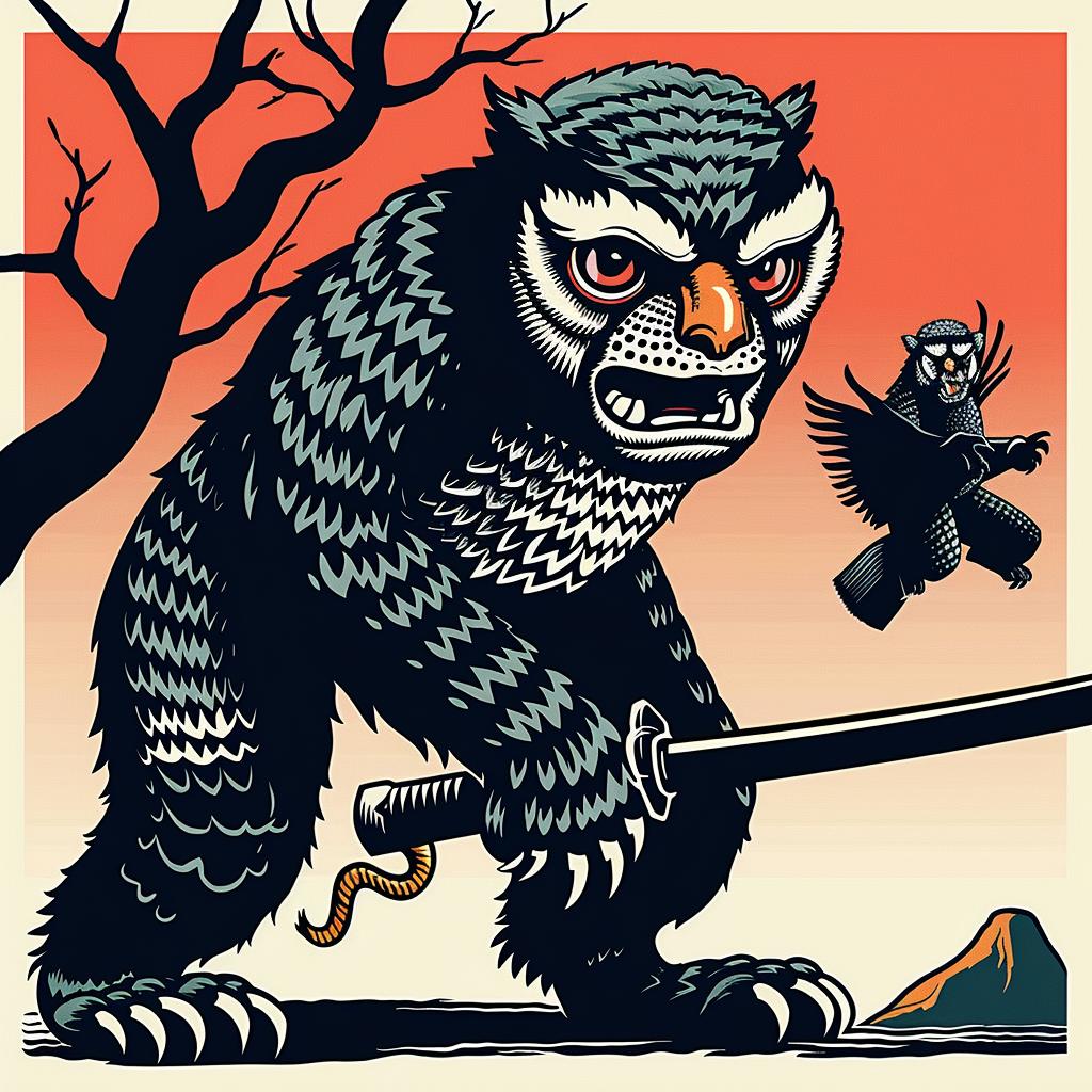 owl  sword  japanese  lettering  chromolithography  illustration  graphic  art  design 945836