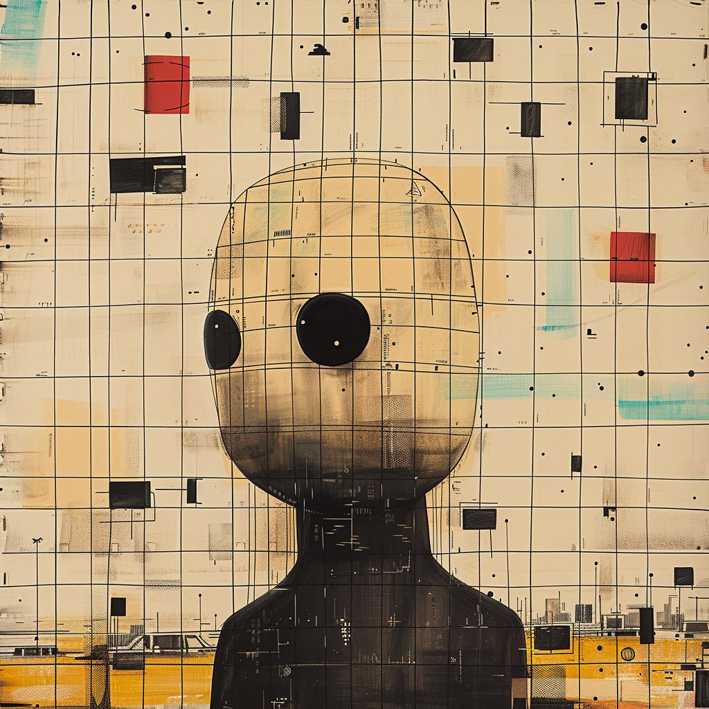 surreal  album  cover  hyper-realistic  screenprinting  SIMON  STALENHAG  man  square  head 960243
