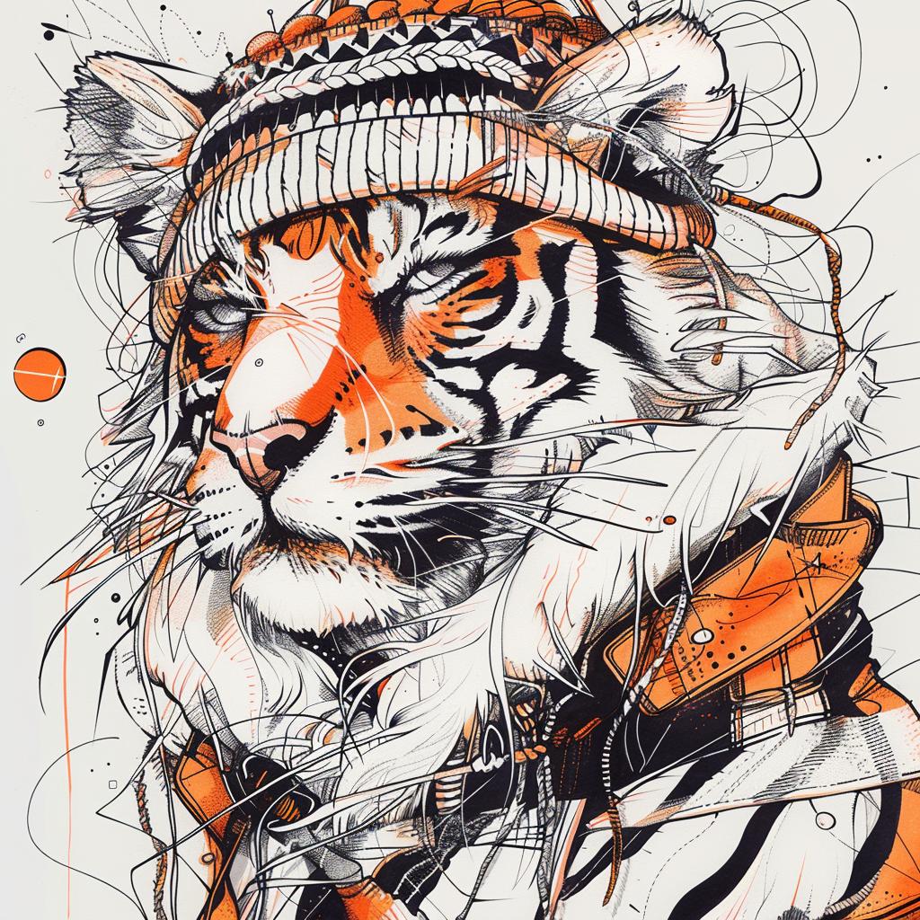 tiger  hat  drawing  happy  cute  portrait  animal  illustration  whimsical  art 944524
