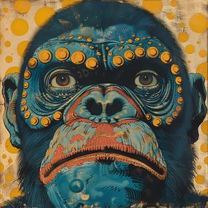 ape  chimpanzee  portrait  comic  vintage  surrealism  ArtNouveau  pointillism  blue  face 1076863