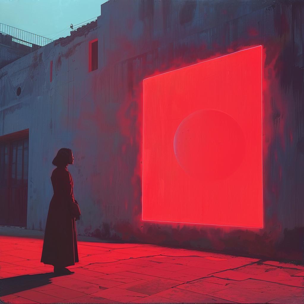 surreal  neon  album  cover  woman  standing  red  square  creative  art 962605