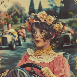 girl  car  flower  headpiece  illustration  youth  colorful  joyful  portrait  whimsical 1050772