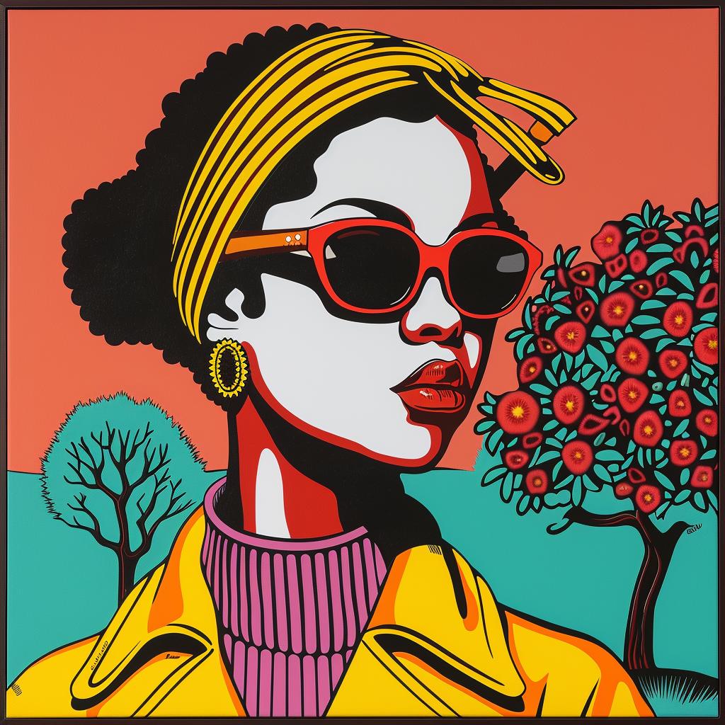 Klarwein  painting  woman  sunglasses  yellow  jacket  modern  stylized  colorful  artistic 1022604