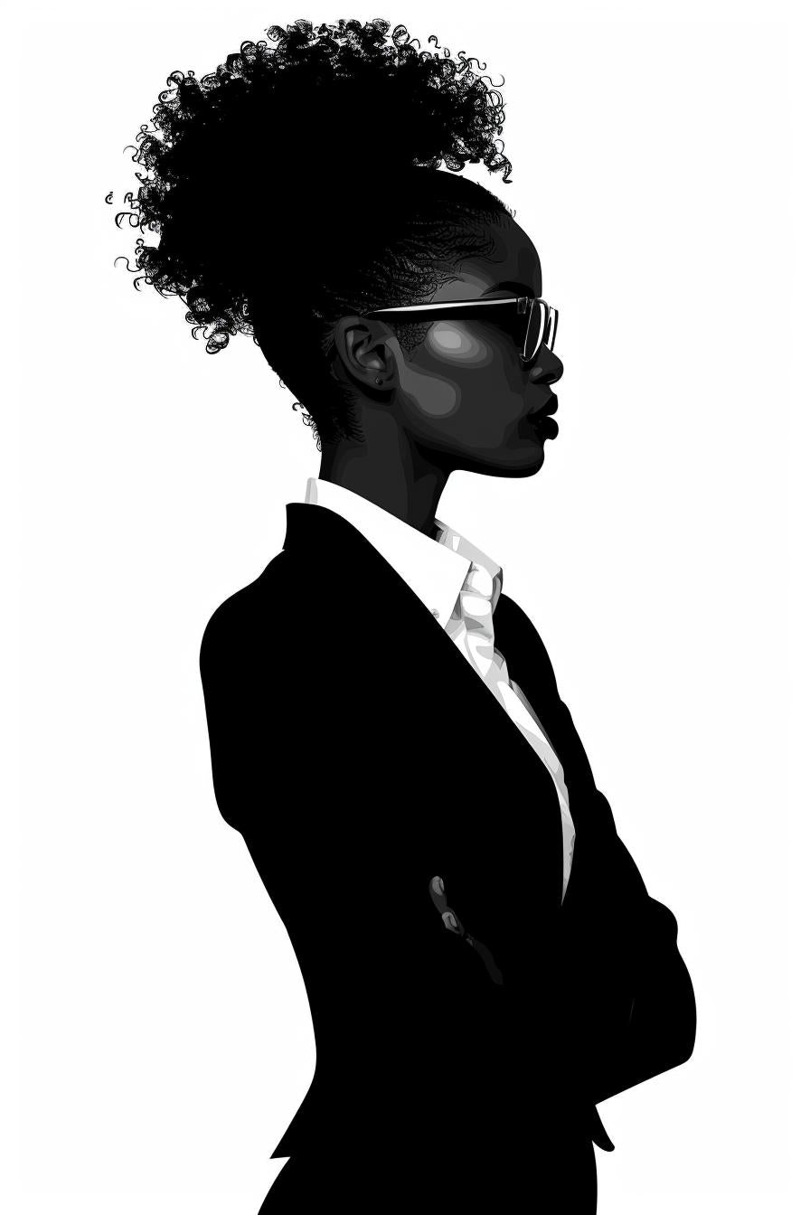 illustration  woman  business  African-American  silhouette  afro  suit  black  white  svg 954333