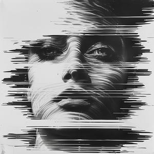 lithograph  black  white  woman  face  lines  feedback  analog  video  glitch 1039000