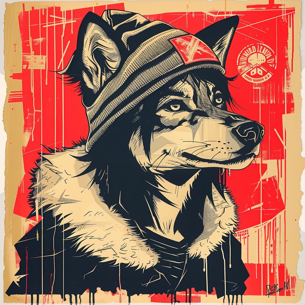dog  hat  playful  drip  artistic  whimsical  illustration  streetwise  colorful  unique 944873