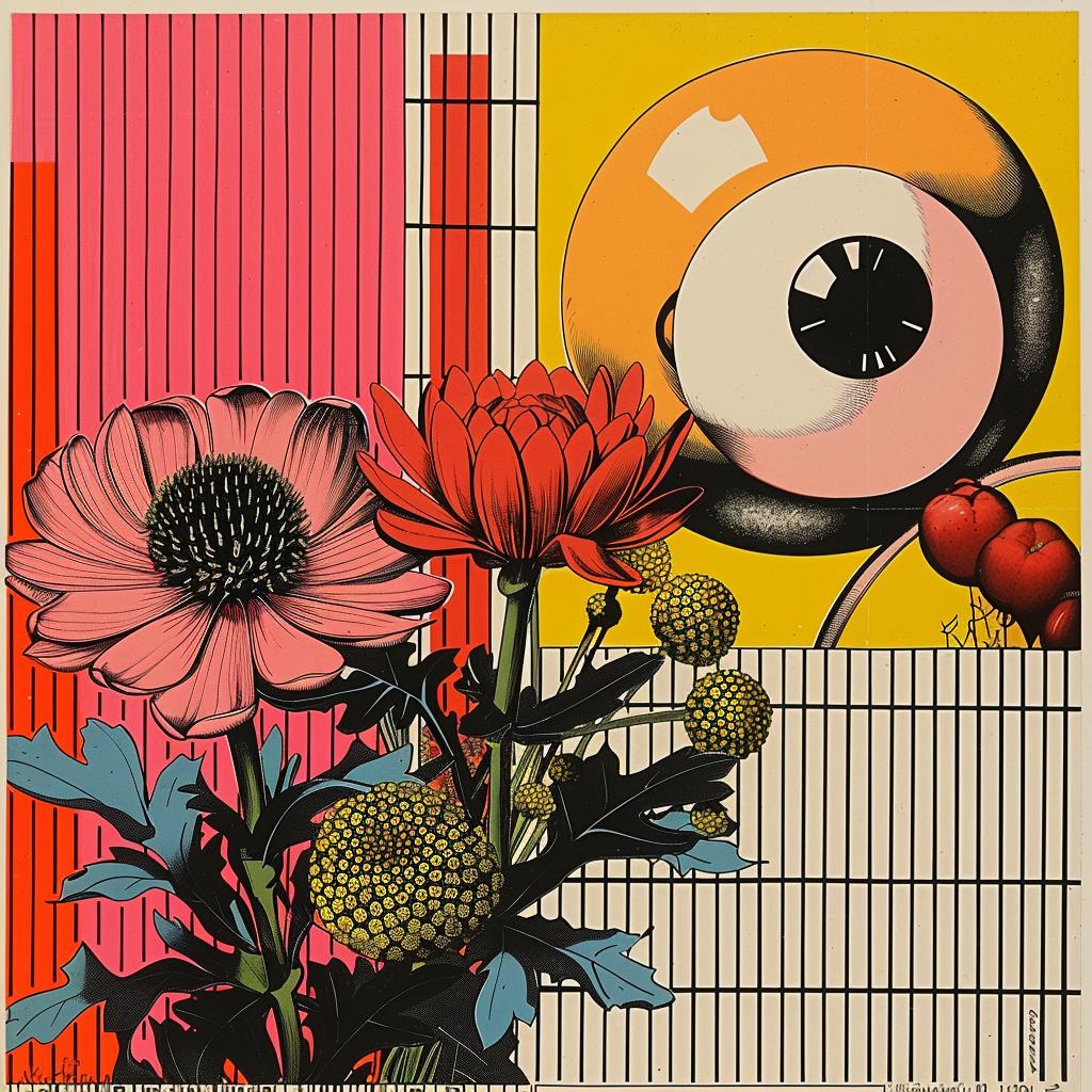 surreal  flowerpunk  colorful  painting  flowers  eye  Tsukioka  Yoshitoshi  album  art 1020900