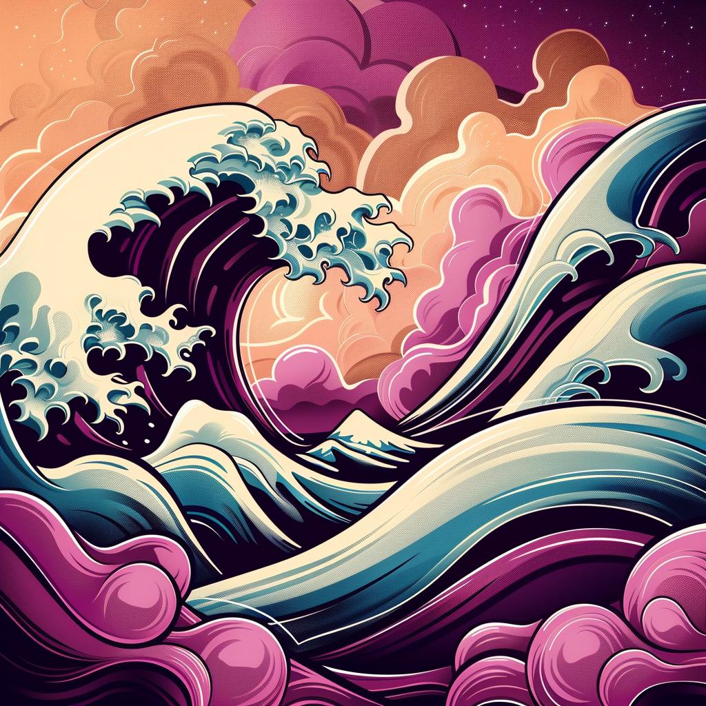 رسم توضيحي متجهي لموجة عظيمة، كاناغاوا، اليابان، تصميم ريسوغراف من سبعينيات القرن العشرين، رقم 941606