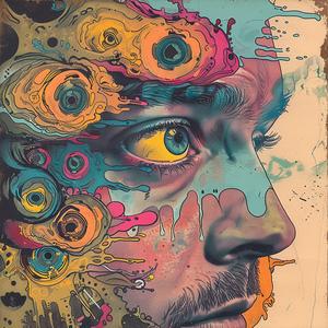 surreal  album  cover  man  colorful  Todd  White  Risograph  hyper-realistic  symbolist 1079195