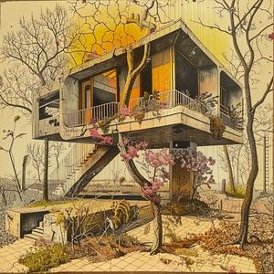 abandoned  decrepit  blackwhite  technicolor  woods  flowers  architecture  FrankLloydWright  nature  landscape 1036554