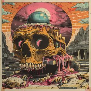 surreal  album  cover  skull  globe  hyper-realistic  screenprinting  symbolist  Risograph  artwork 1037017