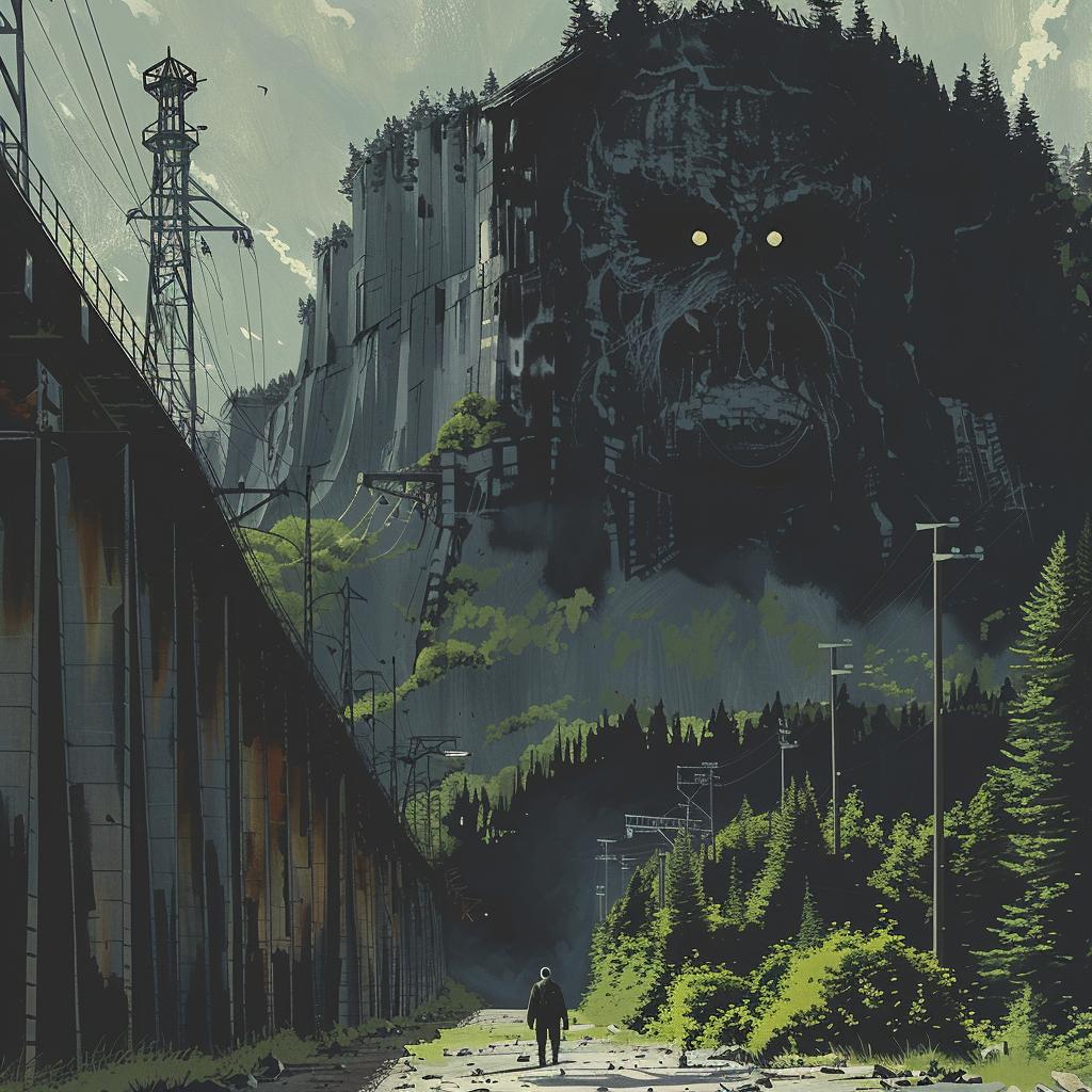sci-fi  dark  illustration  terrifying  vintage  composition  giant  epic  black  Ghibli 922150