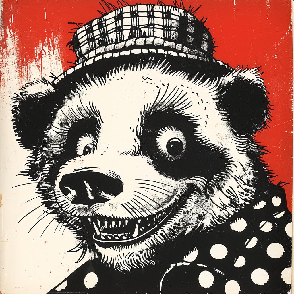 panda  bucket cap  portrait  vibrant  comic book  vintage  illustration  Jack Kirby  fantasy  creature 920296