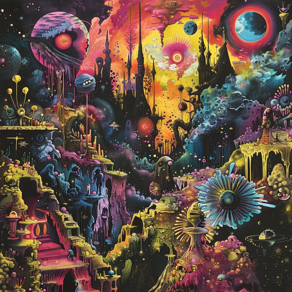 surreal  album  cover  psychedelic  painting  landscape  vibrant  colorful  art  abstract 976120