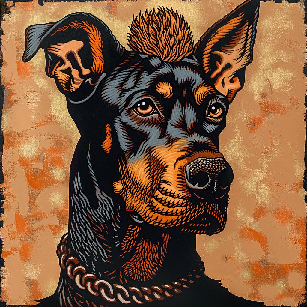 doberman  dog  painting  chain  neck  art  canine  vibrant  stylized  portrait 962479
