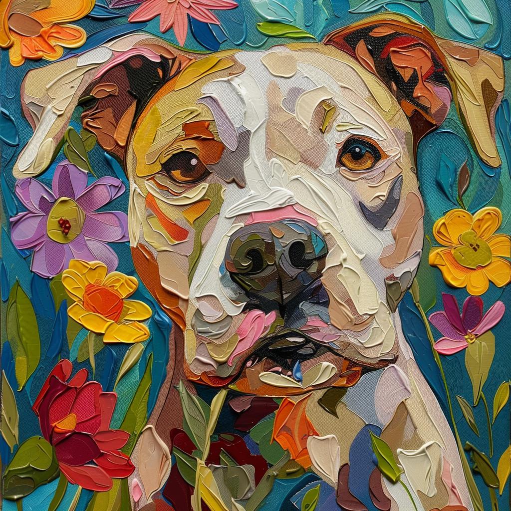 pit  bull  painting  flowers  French  countryside  textured  whimsical  vibrant  colorful 938661