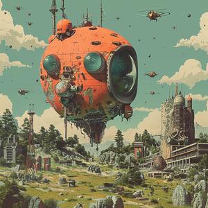 chromolithography  orange  sphere  city  background  painting  artwork  color  landscape  urban 1059802