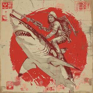drawing  woman  shark  minimalism  poster  surreal  riding  whimsical  japanese  style 1077982