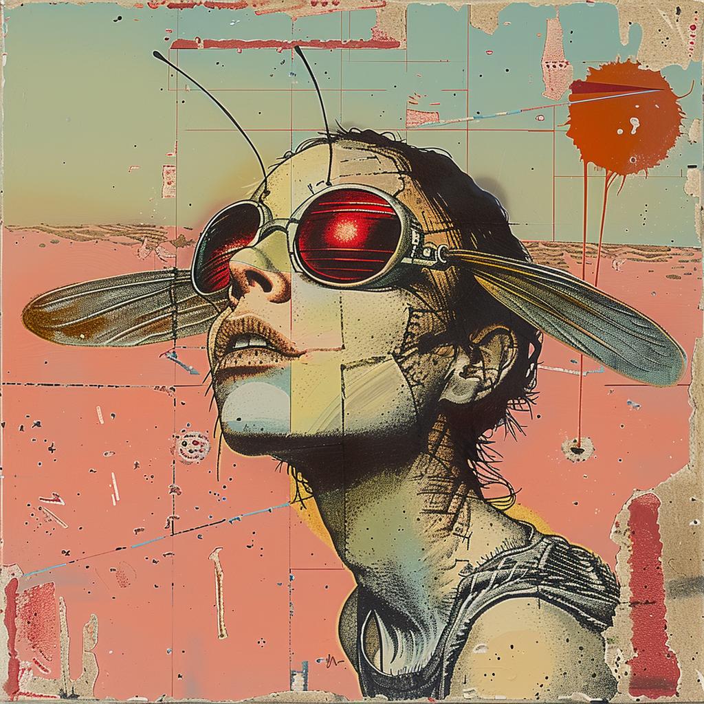 impasto  woman  red  glasses  bee  head  painting  vibrant  portrait  colorful 1015755