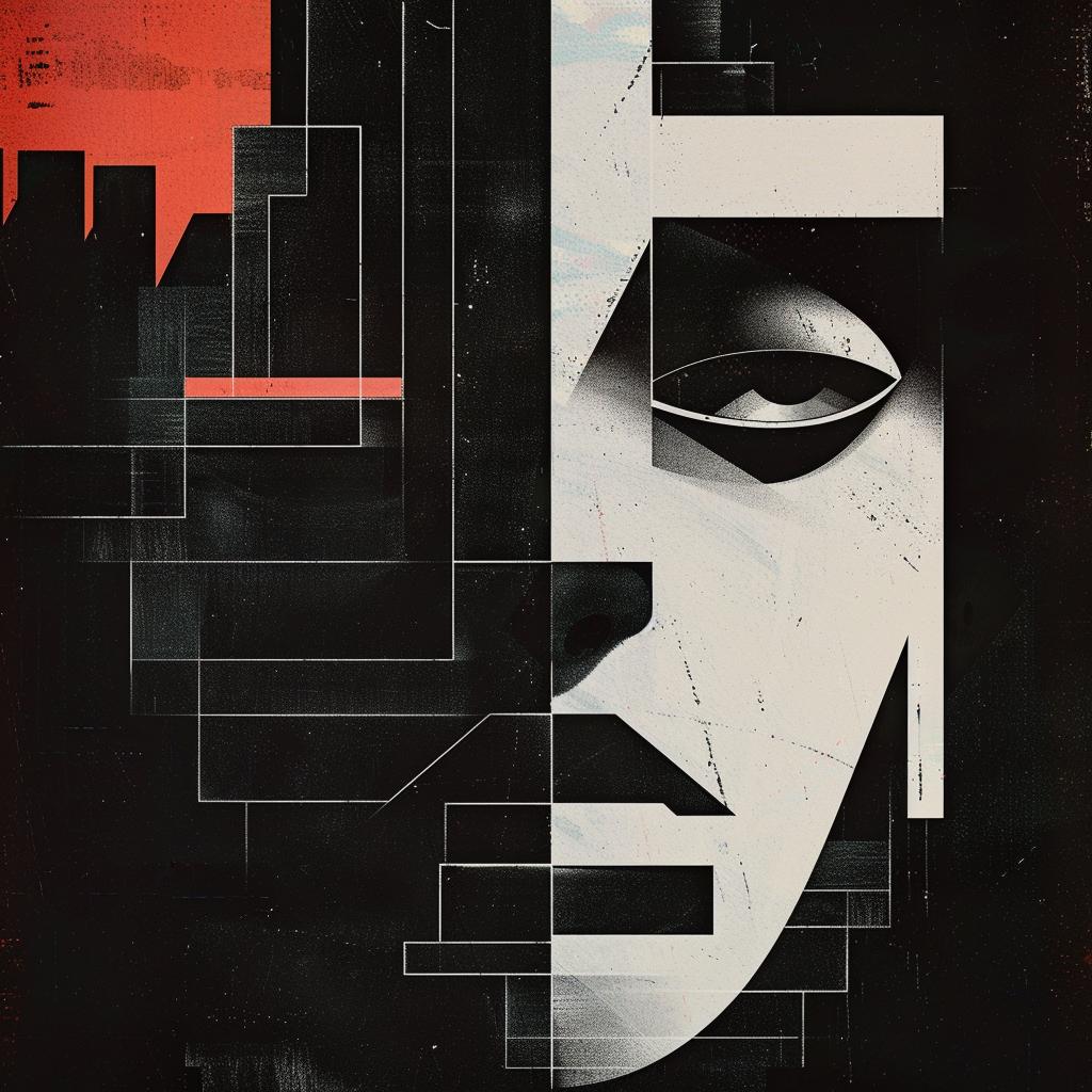 poster  face  city  skyline  sci-fi  dark  gouache  Aztec  constructivist  cubist 922114