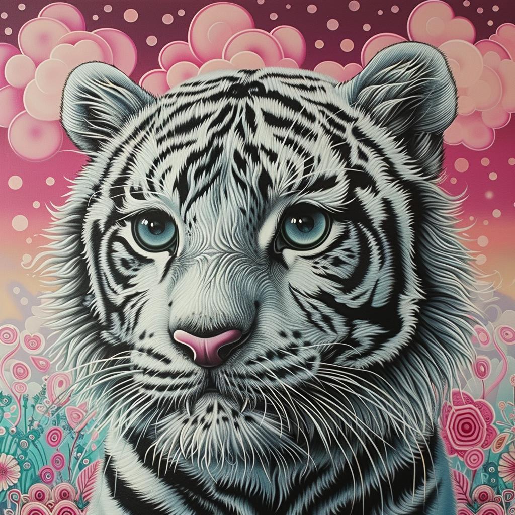 tiger  kawaii  flowers  painting  white  cute  nature  art  field  wildlife 1034033