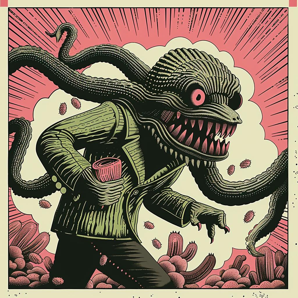 poster  octopus  man  suit  japanese  lettering  creature  comic  vibrant  design 946234