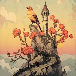 bird  tower  painting  flowers  chromolithography  nature  colorful  whimsical  landscape  art 1058474