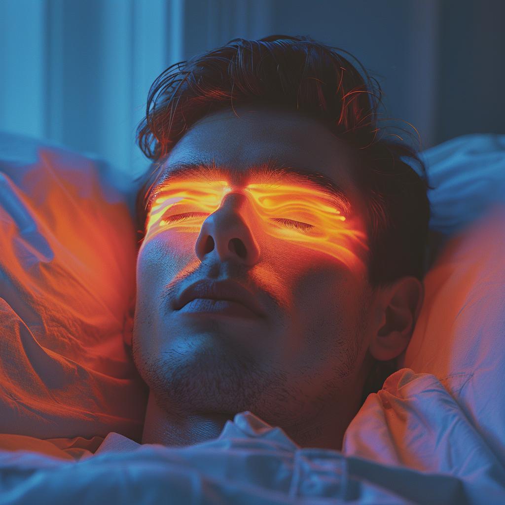 man  glowing  eyes  bed  photo  double  exposure  surreal  lighting  NYC 1031789