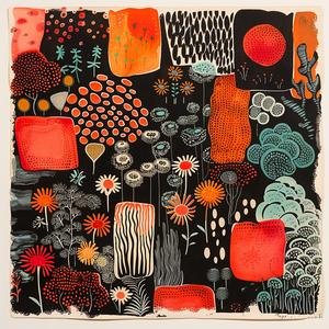 flowers  painting  chromolithography  black  orange  red  botanical  colorful  artistic  abstract 1049600
