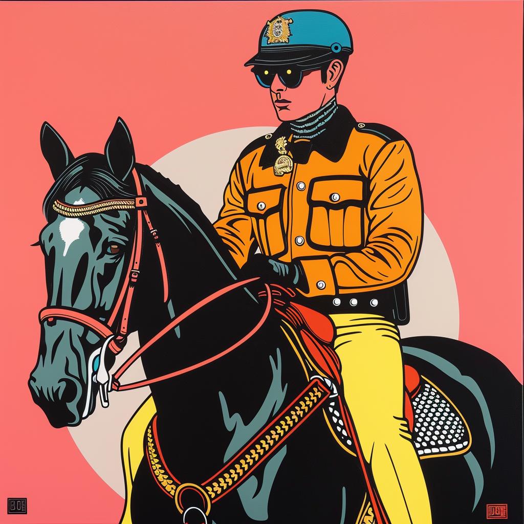 policeman  horse  sunglasses  funny  illustrative  colorful  figurative  western  vibrant  bold 1023498