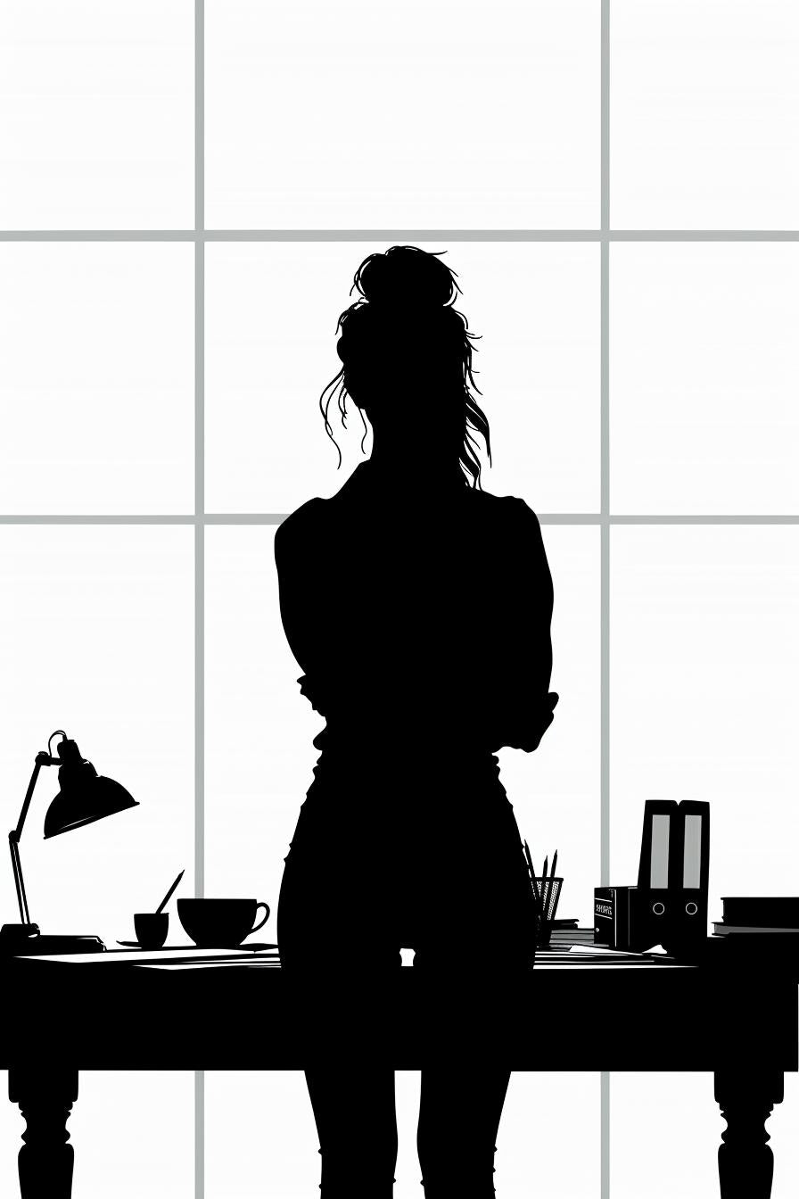 silhouette  woman  desk  office  vector  SVG  minimalist  professional  white  background 954538