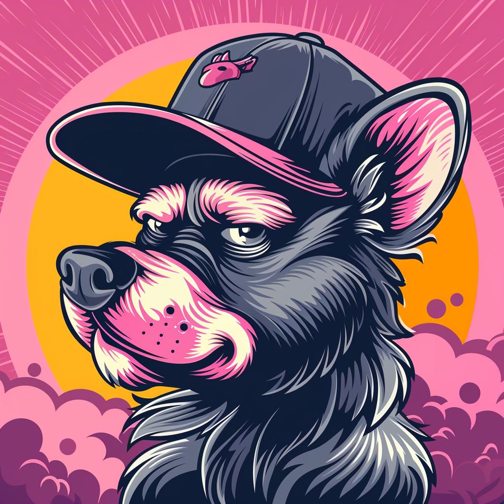 dog  cap  streetwise  minimal  aggressive  animal  urban  cartoon  vibrant  background 956447