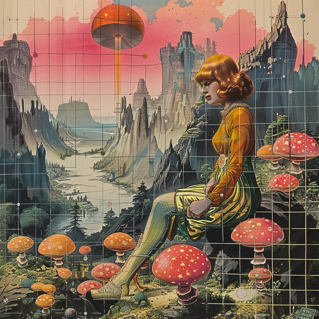 painting  woman  nature  mushrooms  surreal  landscape  colorful  illustrative  whimsical  dreamlike 1035901