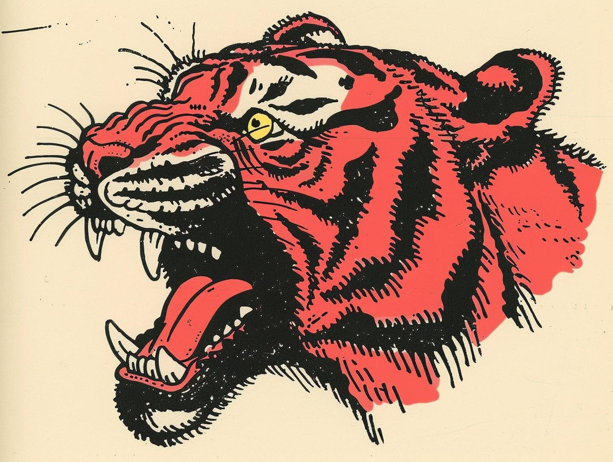 tiger  head  red  open  mouth  Francesco  Francavilla  1950s  vintage  tattoo 919233