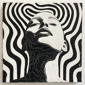 minimalist  blockprint  woman  face  black  white  art  portrait  contemporary  design 1071698