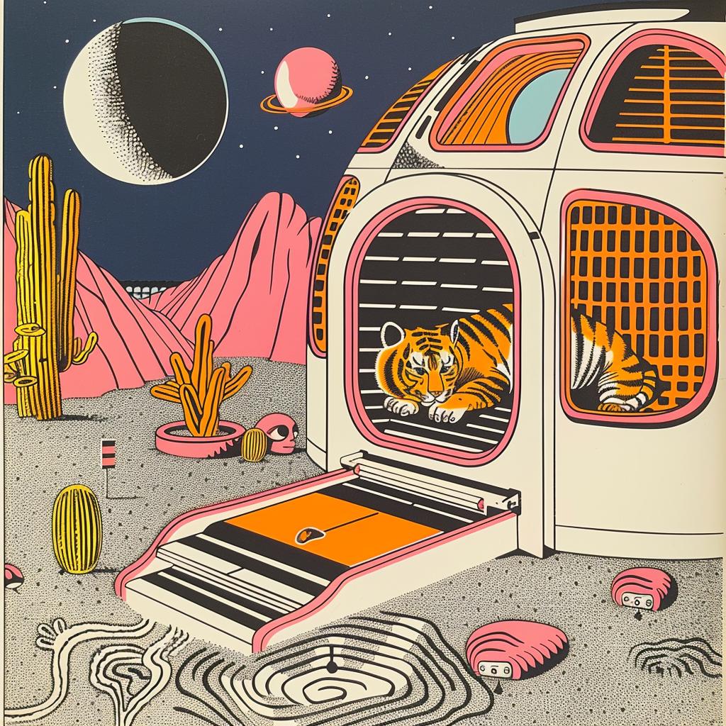 mars  tigers  spacesuits  poster  sci-fi  whimsical  cute  animals  spaceship  fantasy 959697