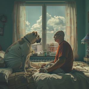 photography  figurines  realistic  man  dog  interiors  turquoise  gray  cozy  domestic 1071741