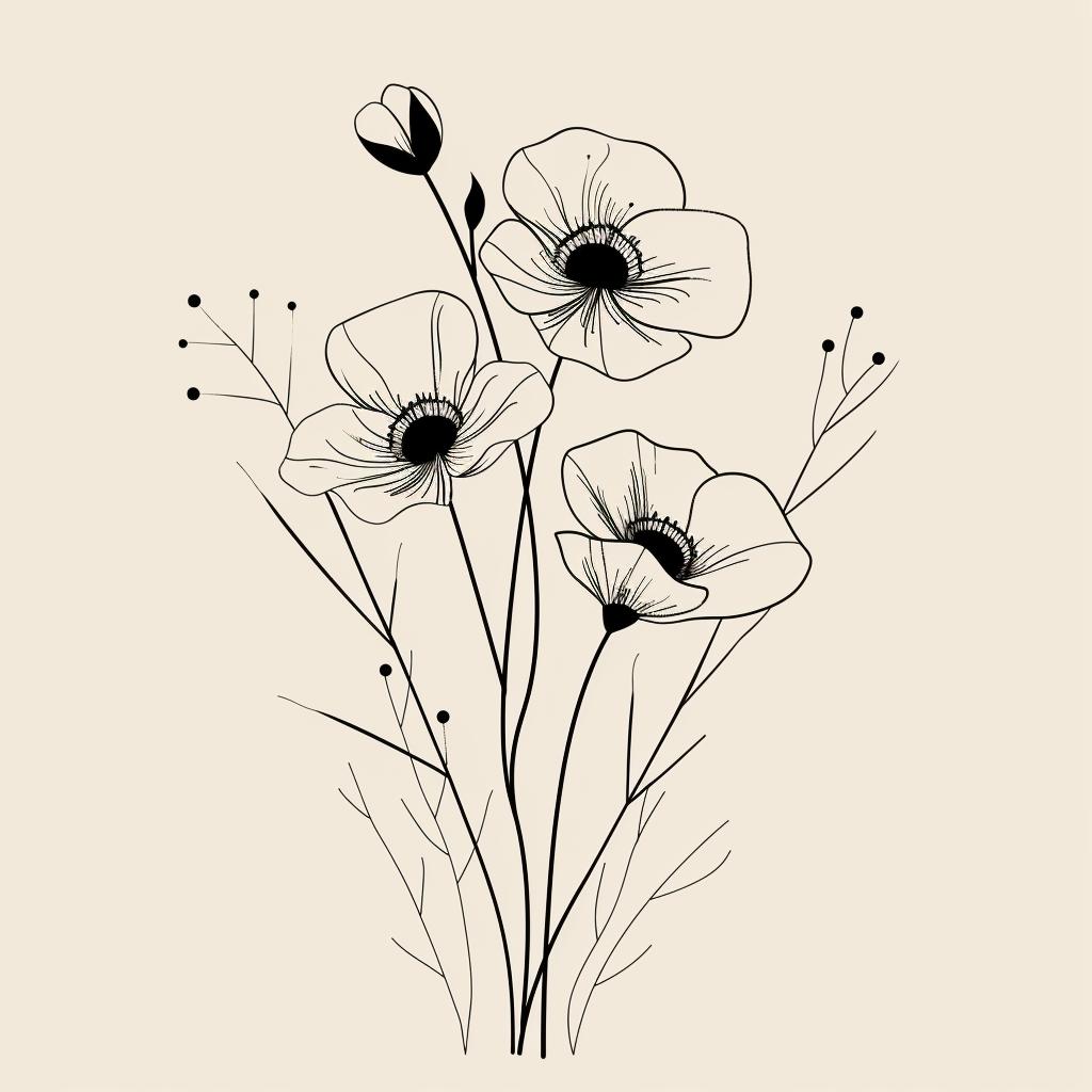 vector  illustration  minimal  boho  monochromatic  poppies  flowerpunk  lineart  floral  nature 960055