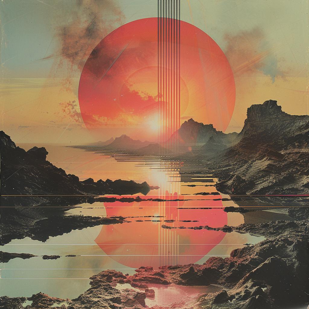 album  cover  1980s  synthwave  electro  sunrise  ocean  mountains  trippy  geometric 960809