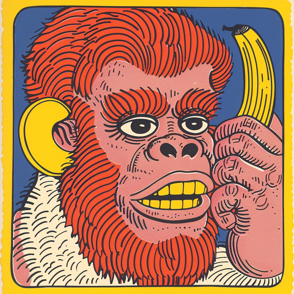 Sasquatch  banana  phone  gorilla  humor  cartoon  comical  playful  poster  illustration 962768