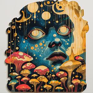 Jack  Kirby  comic  art  illustration  surrealism  mushrooms  face  vintage  pointillism 1076422