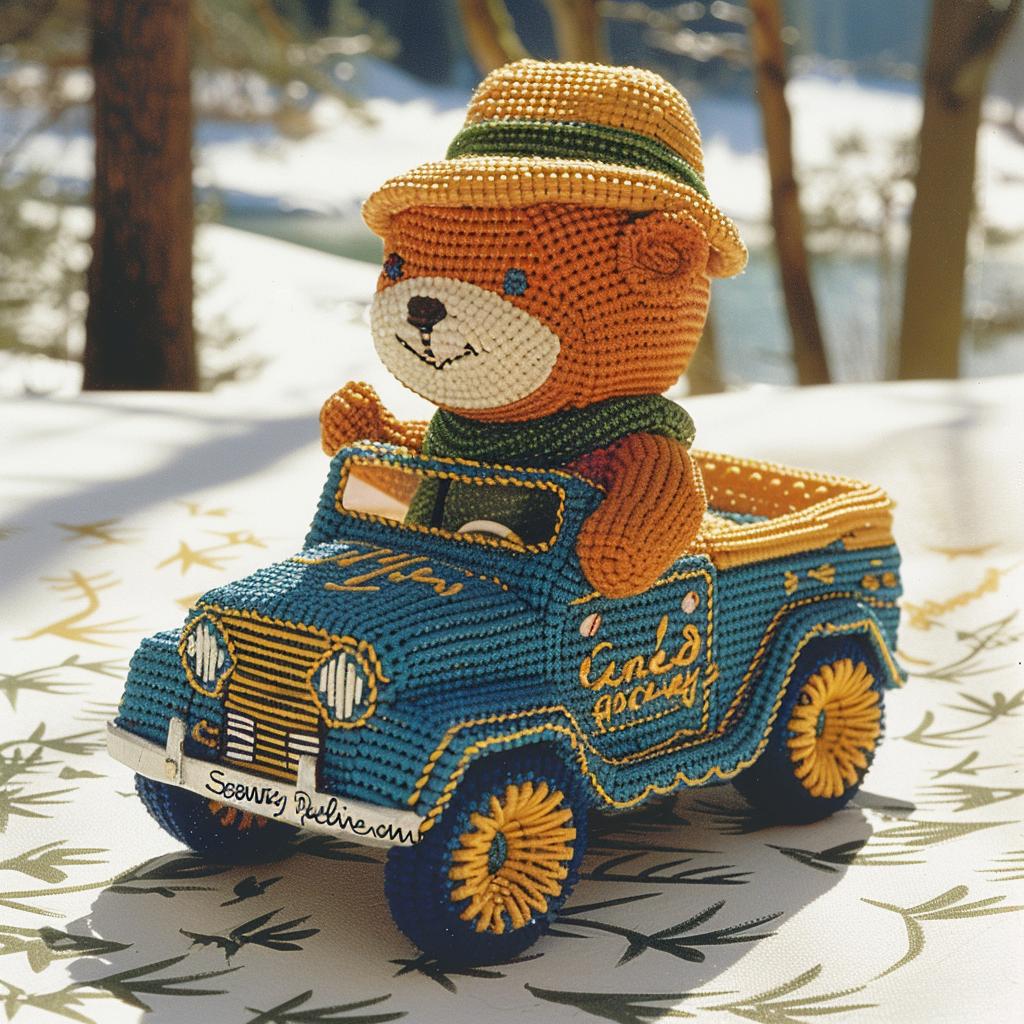 bear  jeep  crocheted  hat  playful  whimsical  art  vehicle  style  fun 962558