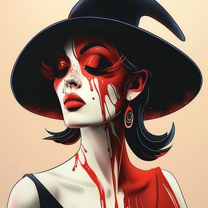 امرأة ذات قبعة دموية، صورة قوطية سوداء، وجه درامي، حزن، عاطفة 1072273