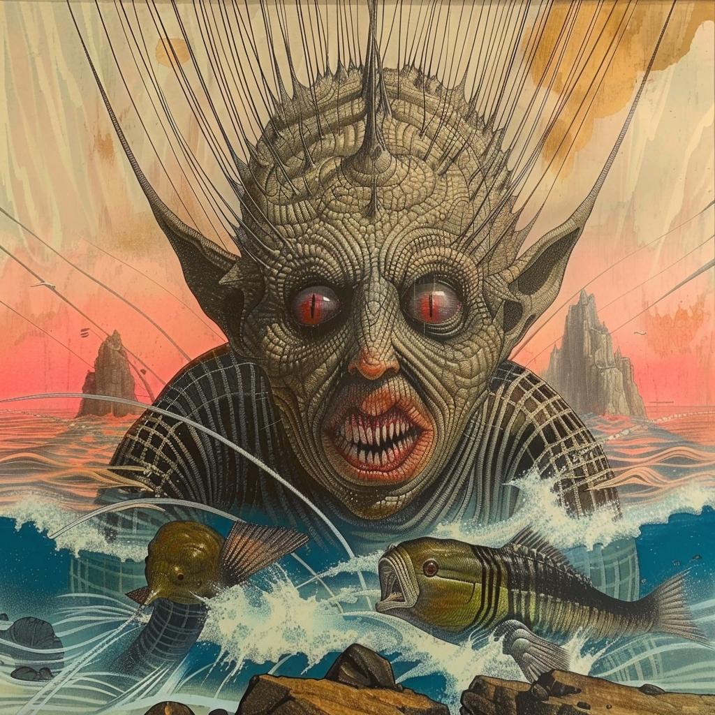 monster  fish  water  painting  horror  vintage  art  creature  surreal  weird 945978