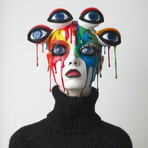 Pop Art  woolen  sweaterman  four eyes  dripping  eye makeup  Troy Brooks  whimsical  black sweater  playful 1074077