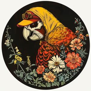 bird  hat  flower  chromolithography  colorful  whimsical  nature  illustration  art  design 1050203