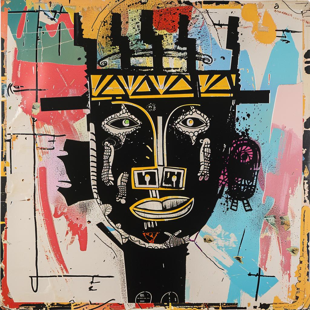 painting  portrait  crown  1980s  collage  sketchy  vibrant  black  expressive  artwork 971027