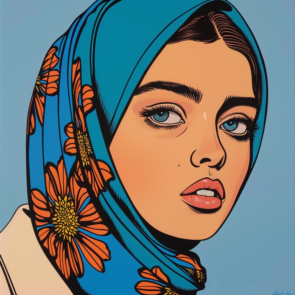 woman  hijab  painting  blue  headscarf  cultural  portrait  female  modest  modern 1023781